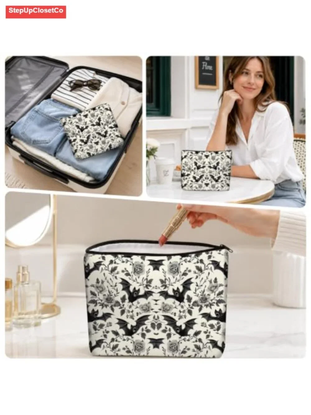 Canvas Makeup Bag Large Capacity Travel Pouch Zipper Closure with Lining